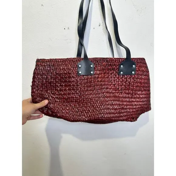 ALLSAINTS Women's Red Straw No Closure Open Zipper Pockets Mosley Straw Tote Bag - Picture 7 of 10